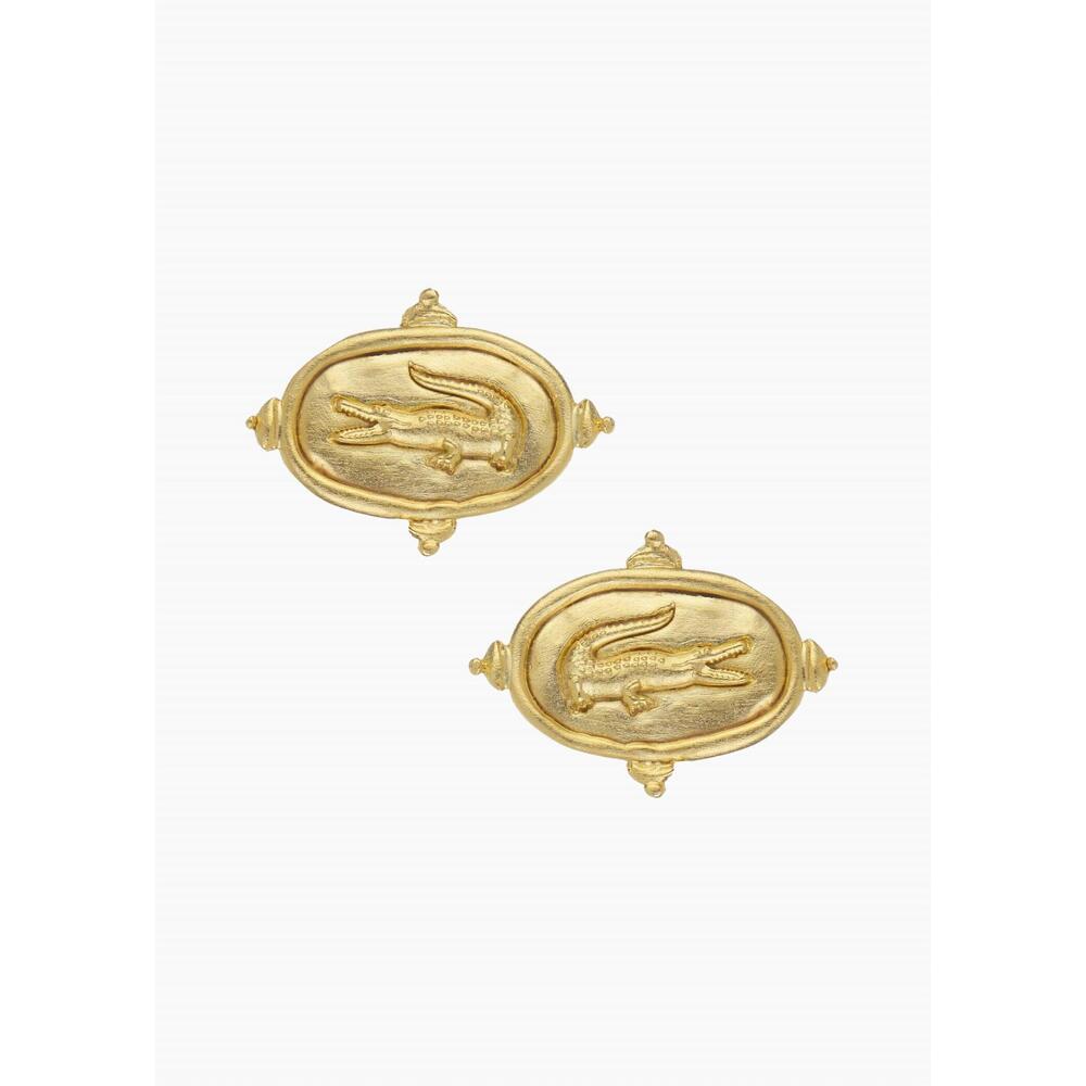 Gold-Tone Crocodile Motif Oval Drop Earrings